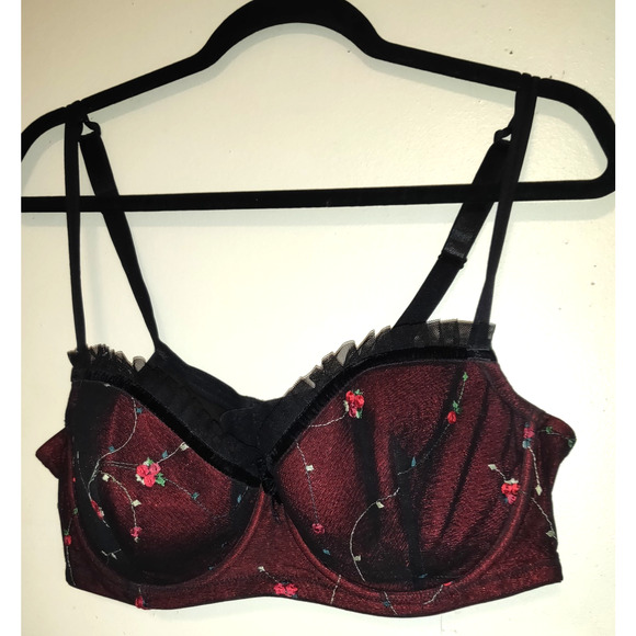 Enchanted Other - Enchanted Bra Sz 40C Black Overlay Embroidered Roses Floral Lace Goth Grunge